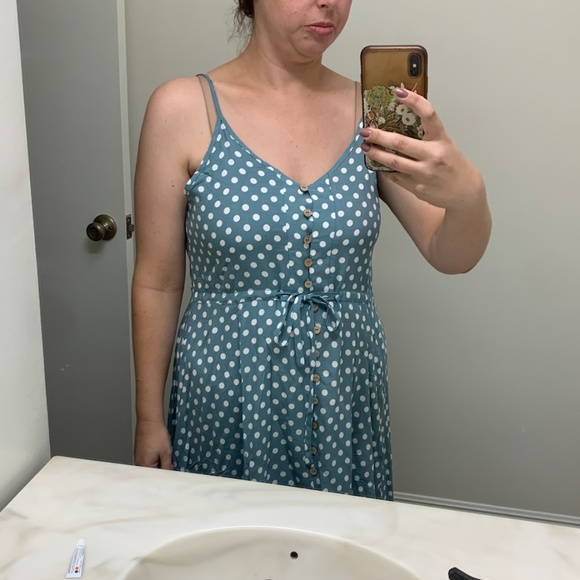 Flowy Green/White Polka Dot Green Sun Dress NWOT - Picture 2 of 8